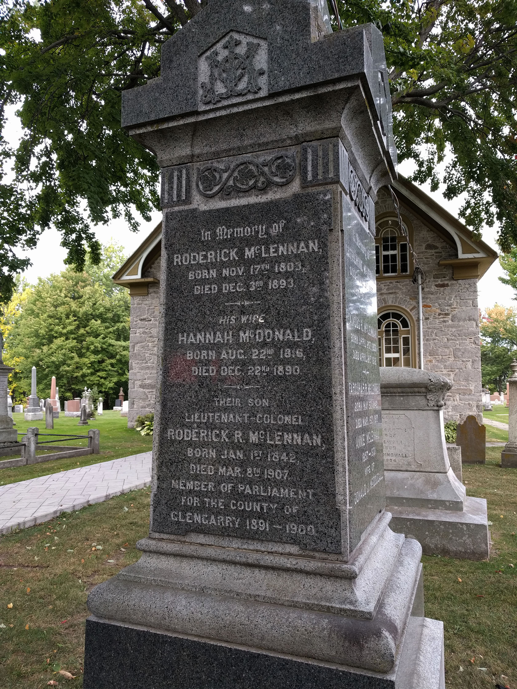 Photo of headstones/Roderick McLennan d 1893 hdstn Williamstown chyd Glengarry